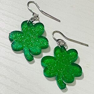 Green Shamrock Dangle Earrings - St. Patrick’s Day